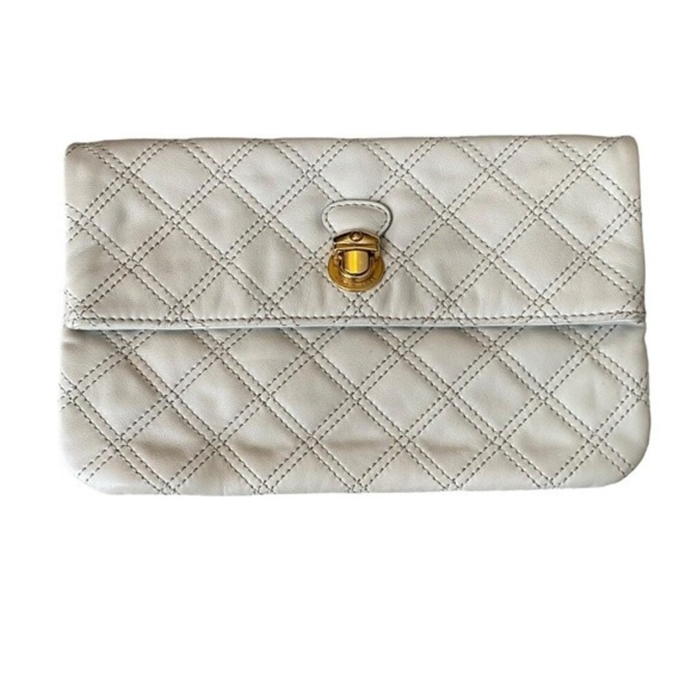 Marc Jacobs Quilted Leather Envelope Clutch Beige Cream Minimalist Whiteβ Luxury